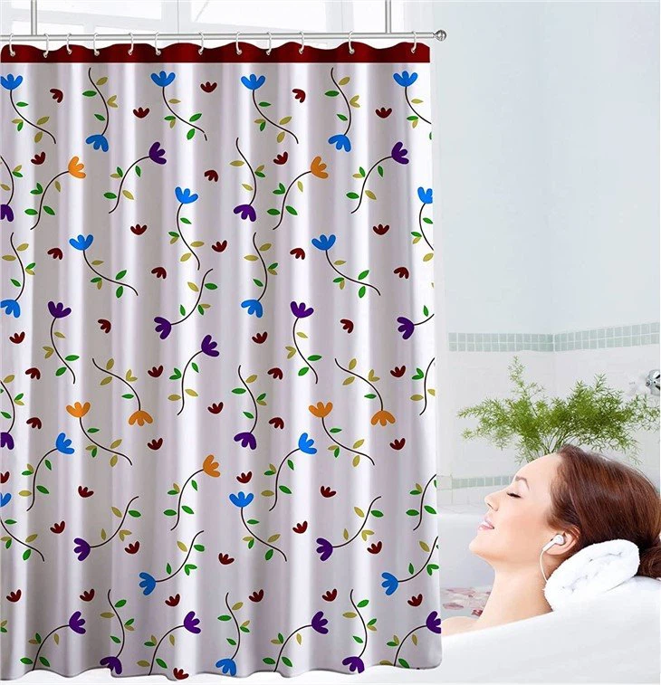 floral shower curtain with 12 hooks pink
