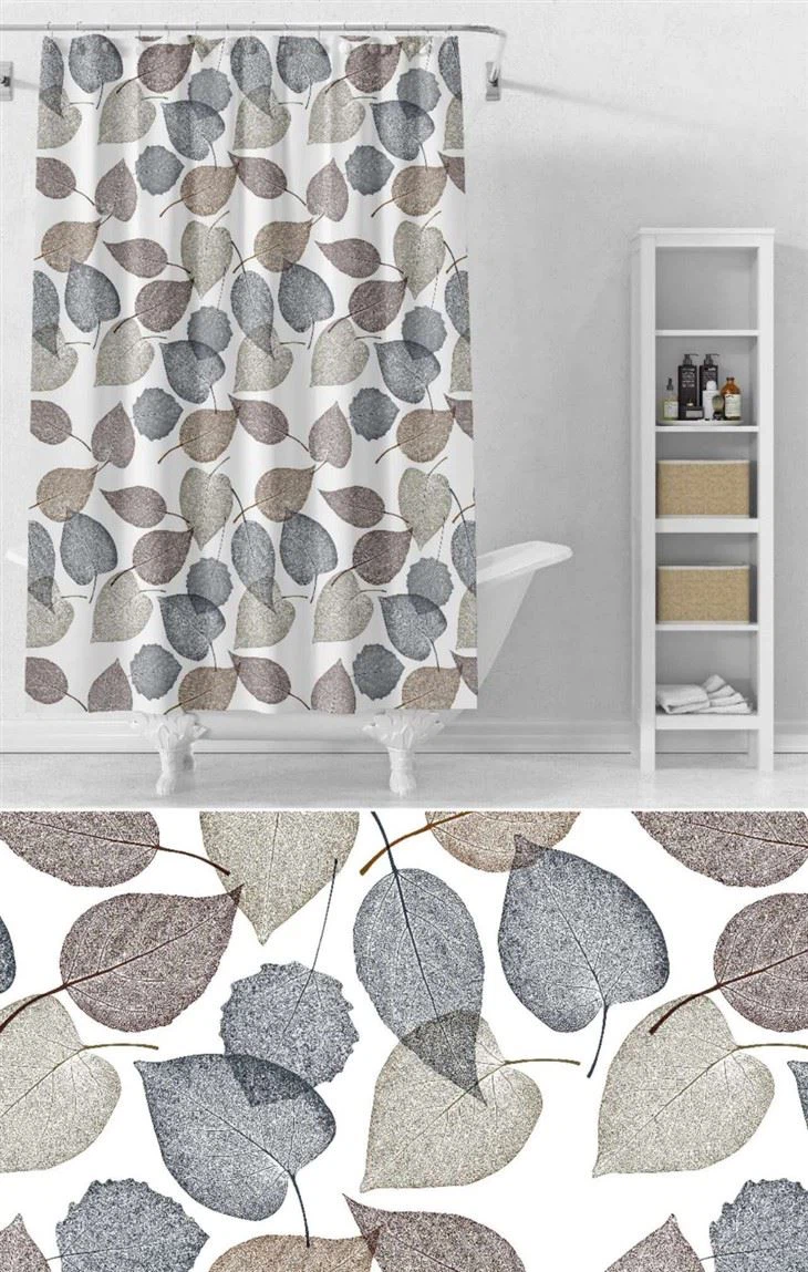 Leaf Design Peva Shower Curtains 68gsm